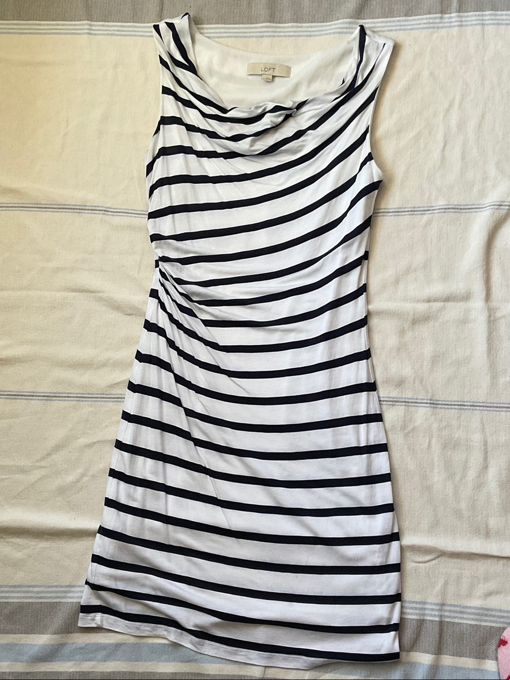 LOFT Black and White Striped Sleeveless Mini Dress